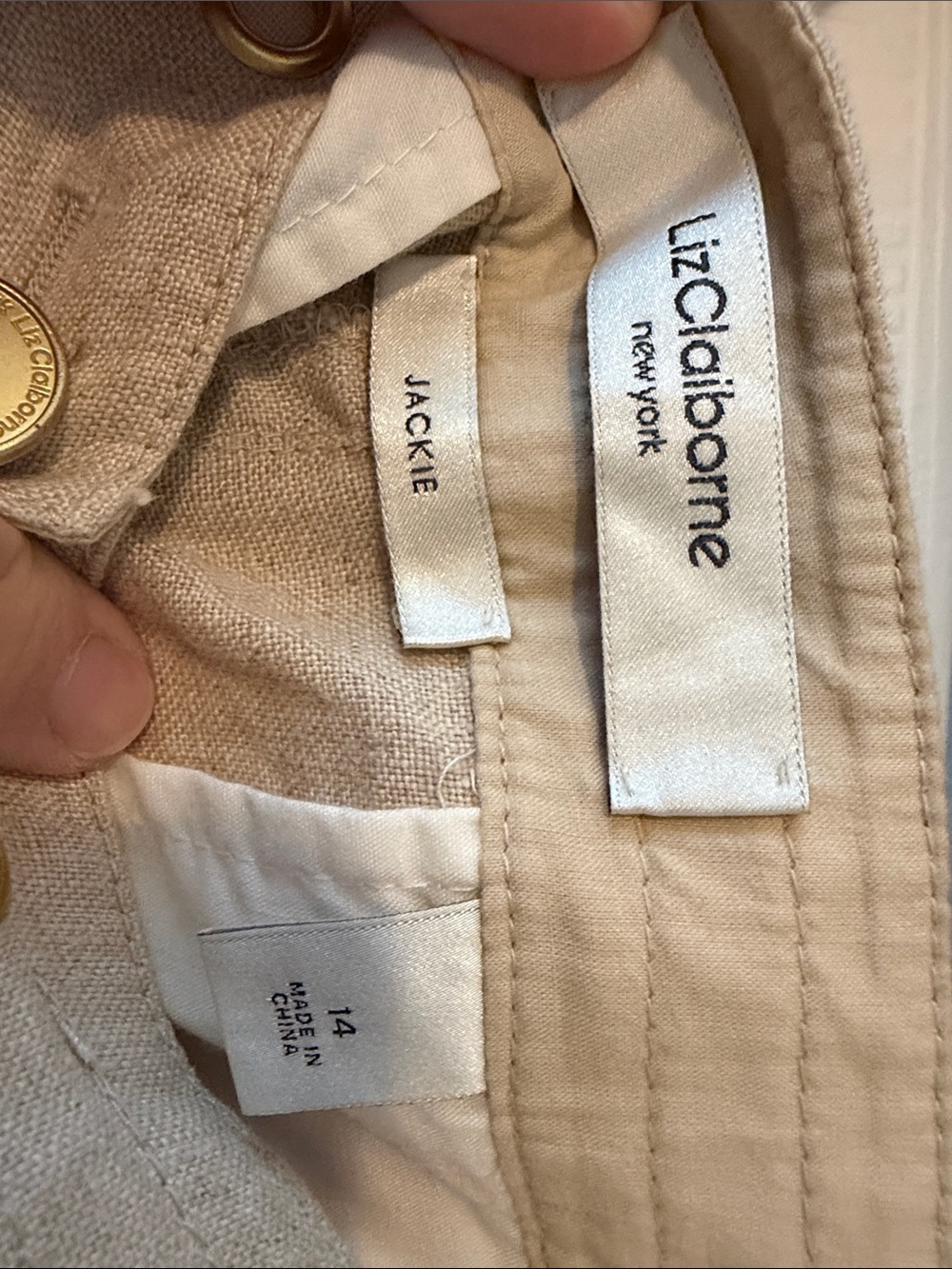 Liz Claiborne Women's Tan Linen-Blend Chinos - Picture 2 of 5